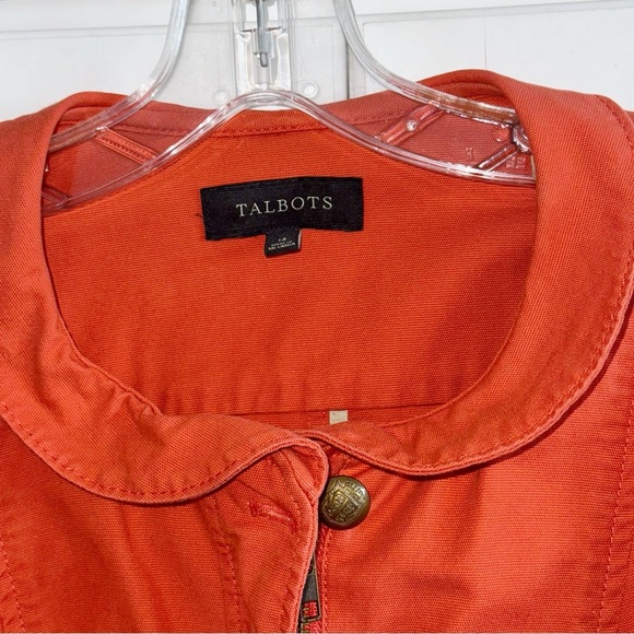 Talbots Jacket Zip Front Ruffle Sleeve Peter Pan Collar Sz 12 Cotton Orange - Picture 7 of 12